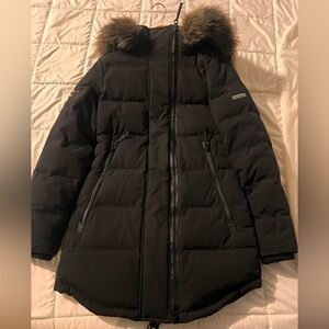 Superdry Black Puffer Jacket with Fur Trim